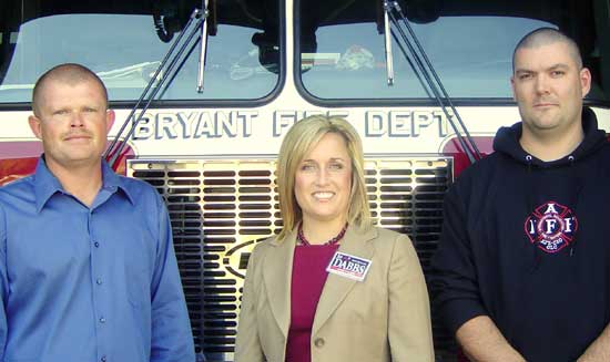 From left, Daniel Weger, President of BPFF 4606 local, mayoral candidate Jill Dabbs, and Cory Berstrom, Steward of BPFF 4606 local