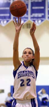 Hannah Goshien hit two clinching free throws in the finals seconds of Tuesday's win over Conway. (Photo by Rick Nation)