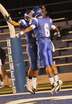 K.J. Hill and Brushawn Hunter celebrate a touchdown. (Photo by Kevin Nagle)