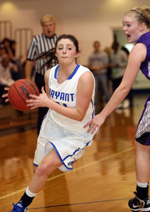 Bryant's Courtney Davidson drives past a Mount St. Mary defender. (Photo by Rick Nation)