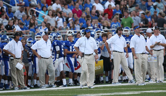 Bryant coaches, from left, John Wells, Steve Griffith, Paul Calley, Jason Hay, Lance Parker and Brad Smotherman. (Photo by Rick Nation) 